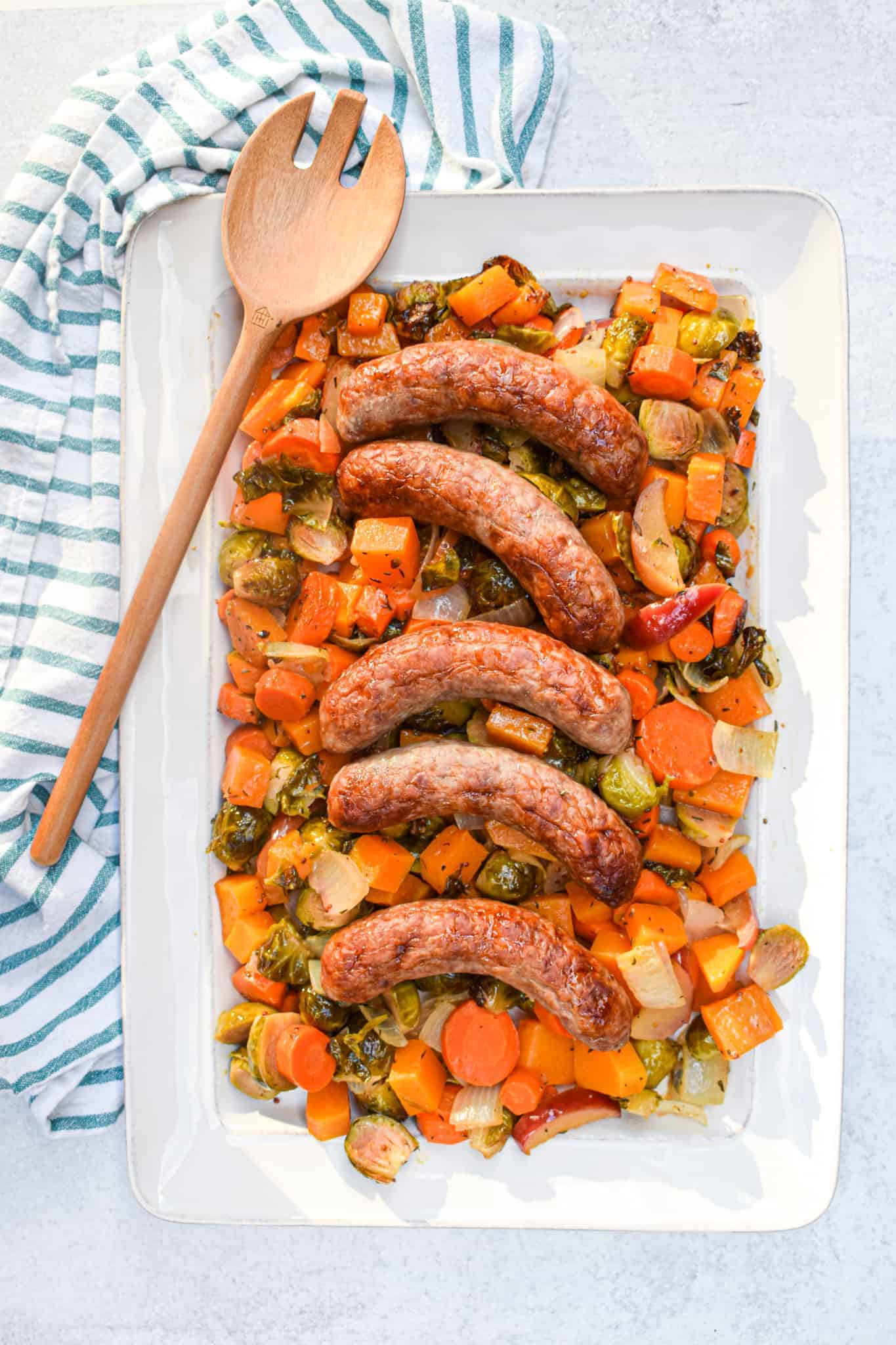 sheet pan brats with fall vegetables one pan recipe