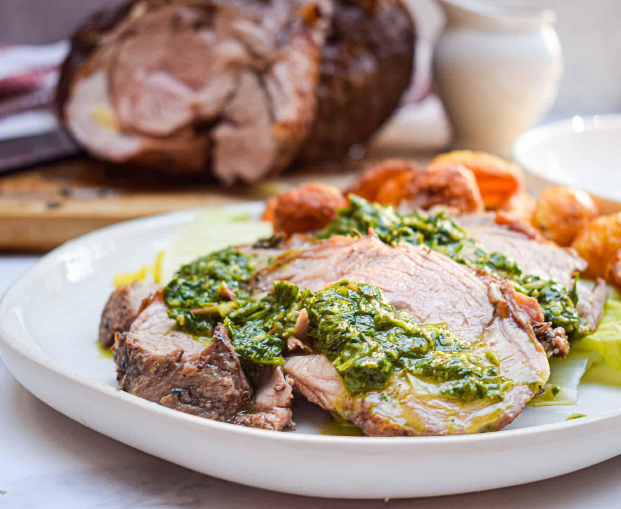 roast leg of lamb with mint cilantro chimichurri and gravy easter dinner