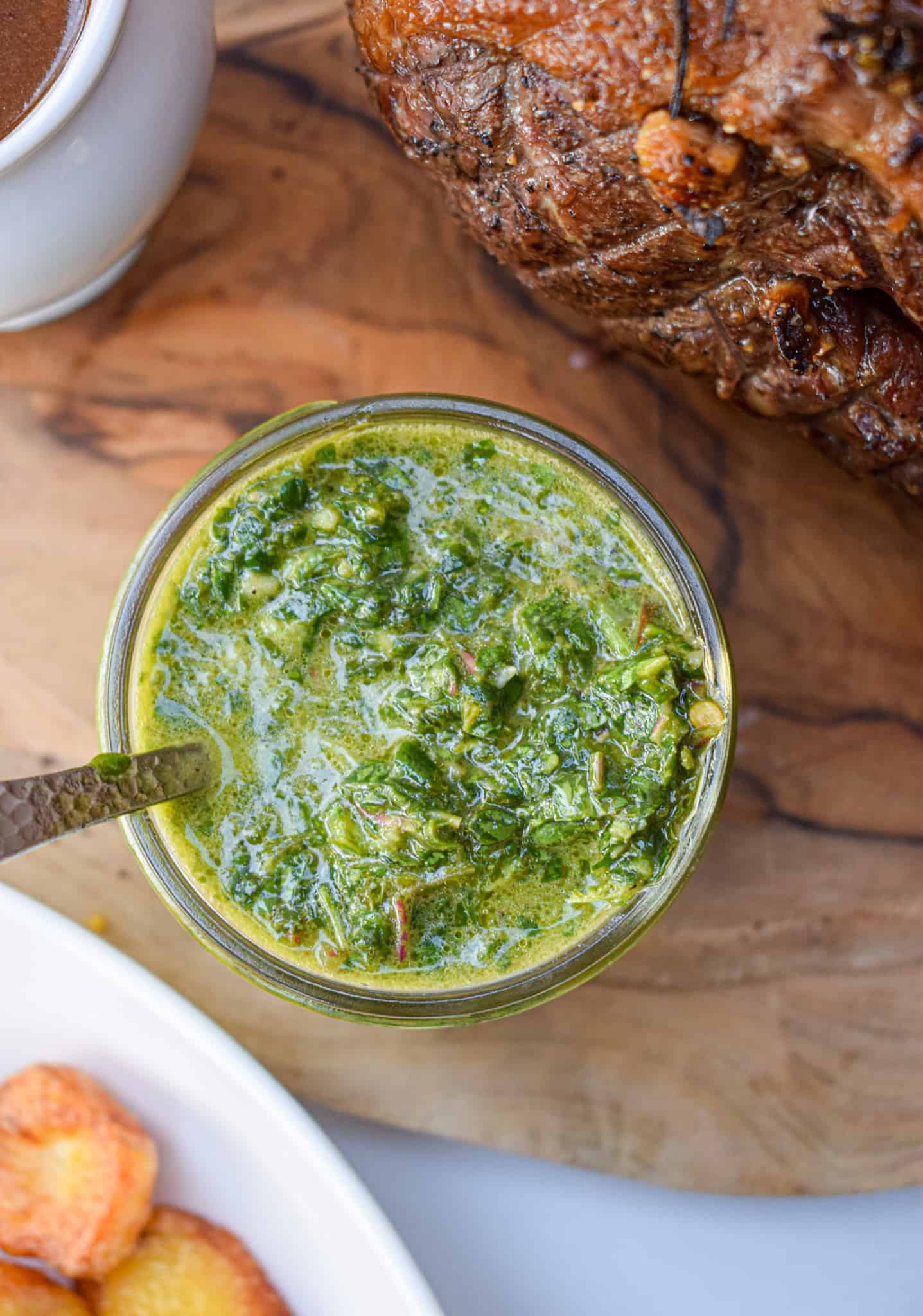 mint and cilantro chimichurri with parsley