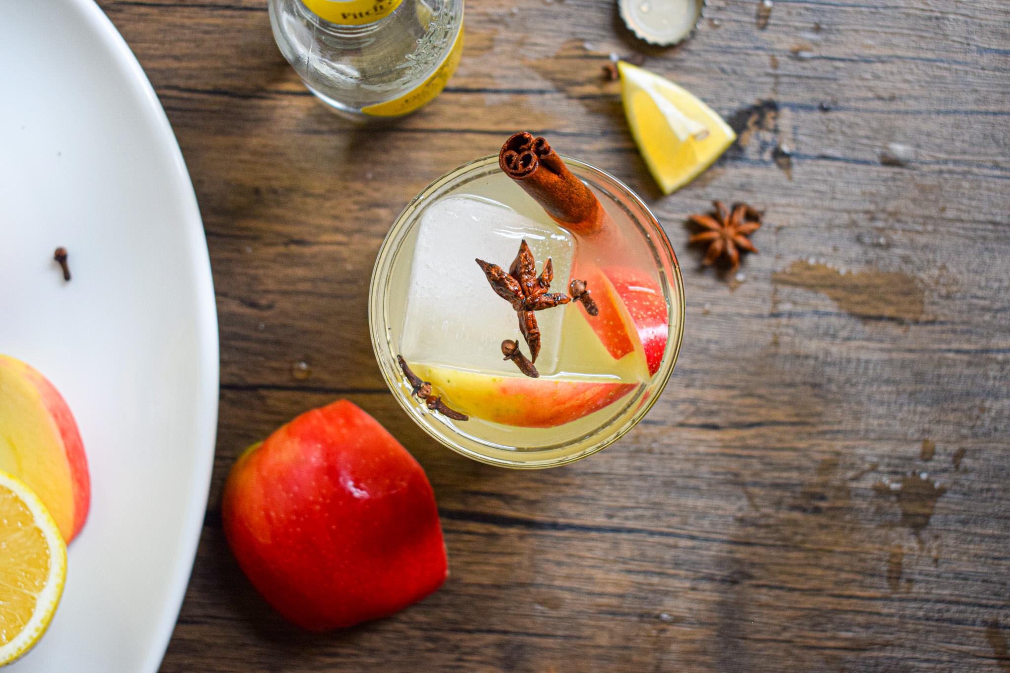 fall gin and tonic cocktail with apple and spices