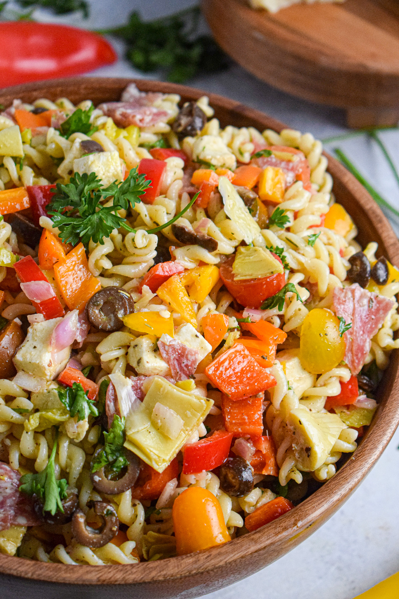 Italian pasta salad with veggies and cheese