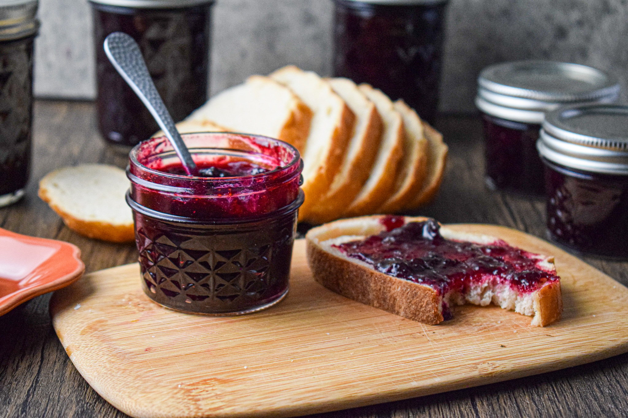 rhubarb blueberry jam on toast bread