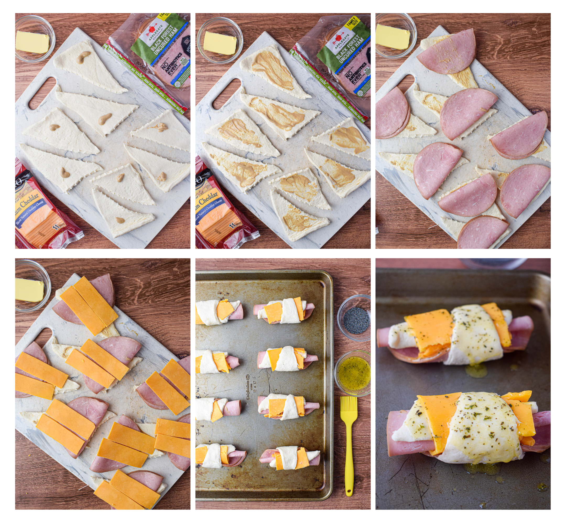 step by step images for making ham and cheese crescent rolls 