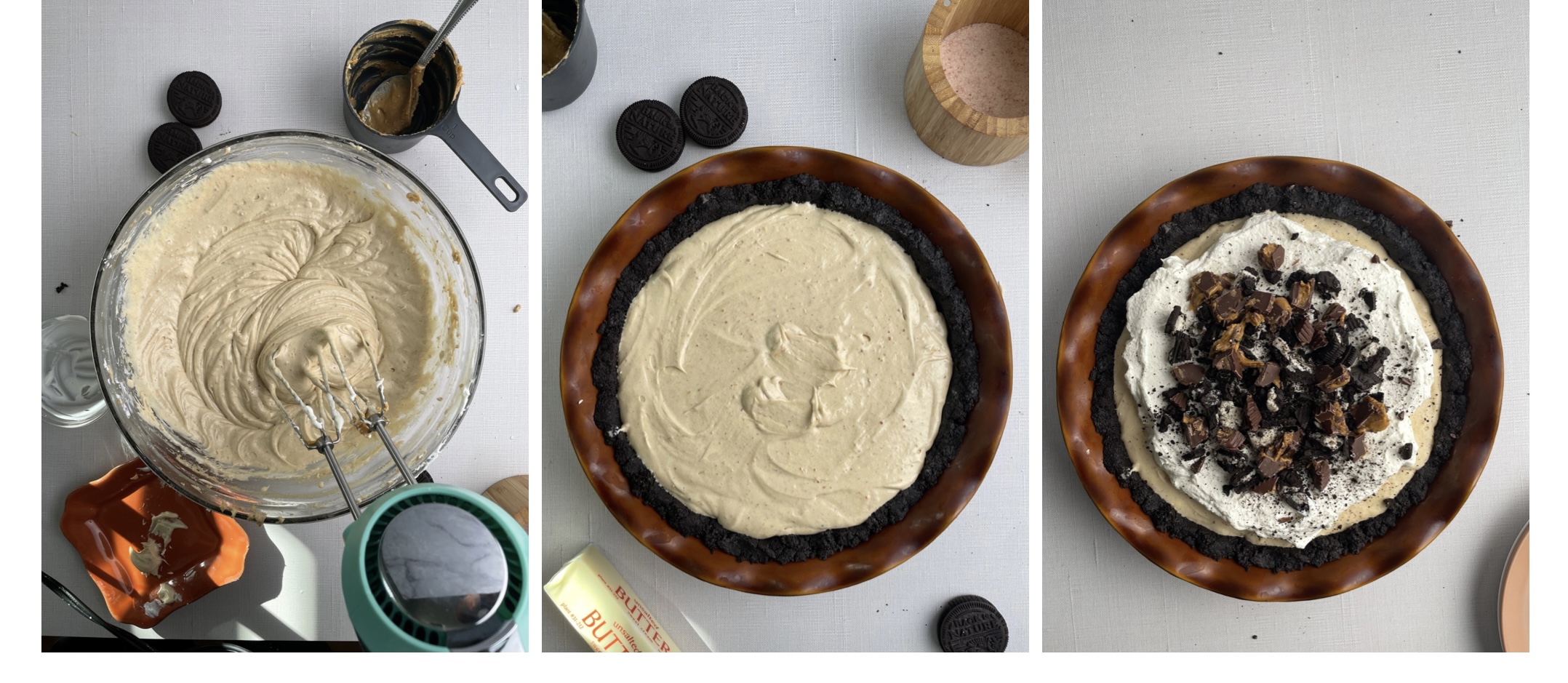 step by step photos for making no bake chocolate peanut butter pie