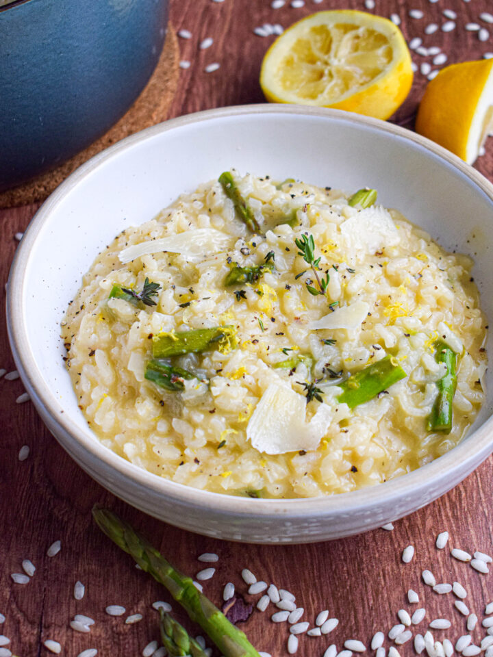 lemon parmesan risotto with roasted asparagus