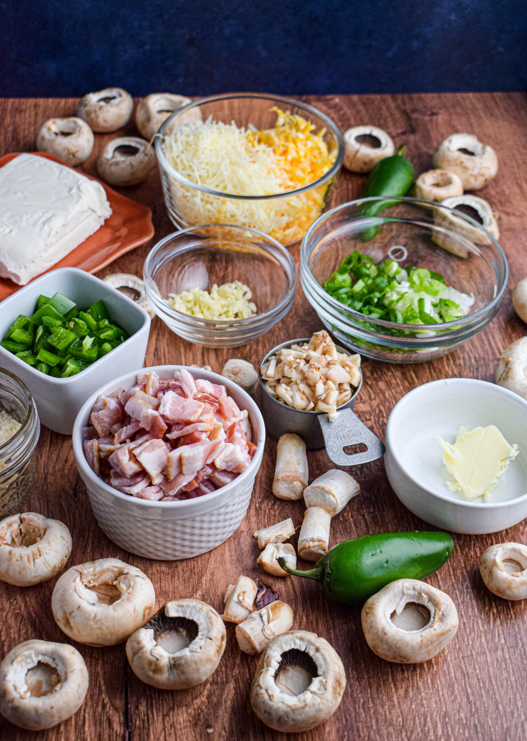 ingredients laid out for popper stuffed mushrooms