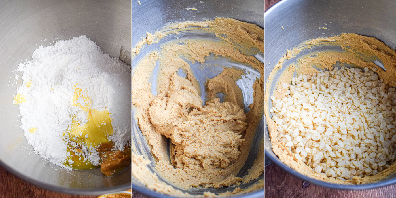 photos of how to make peanut butter rice krispie filling