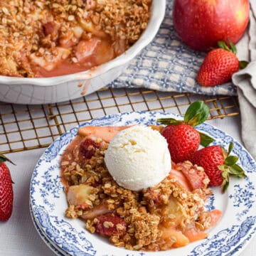 strawberry and apple crumble with a scoop of ice cream